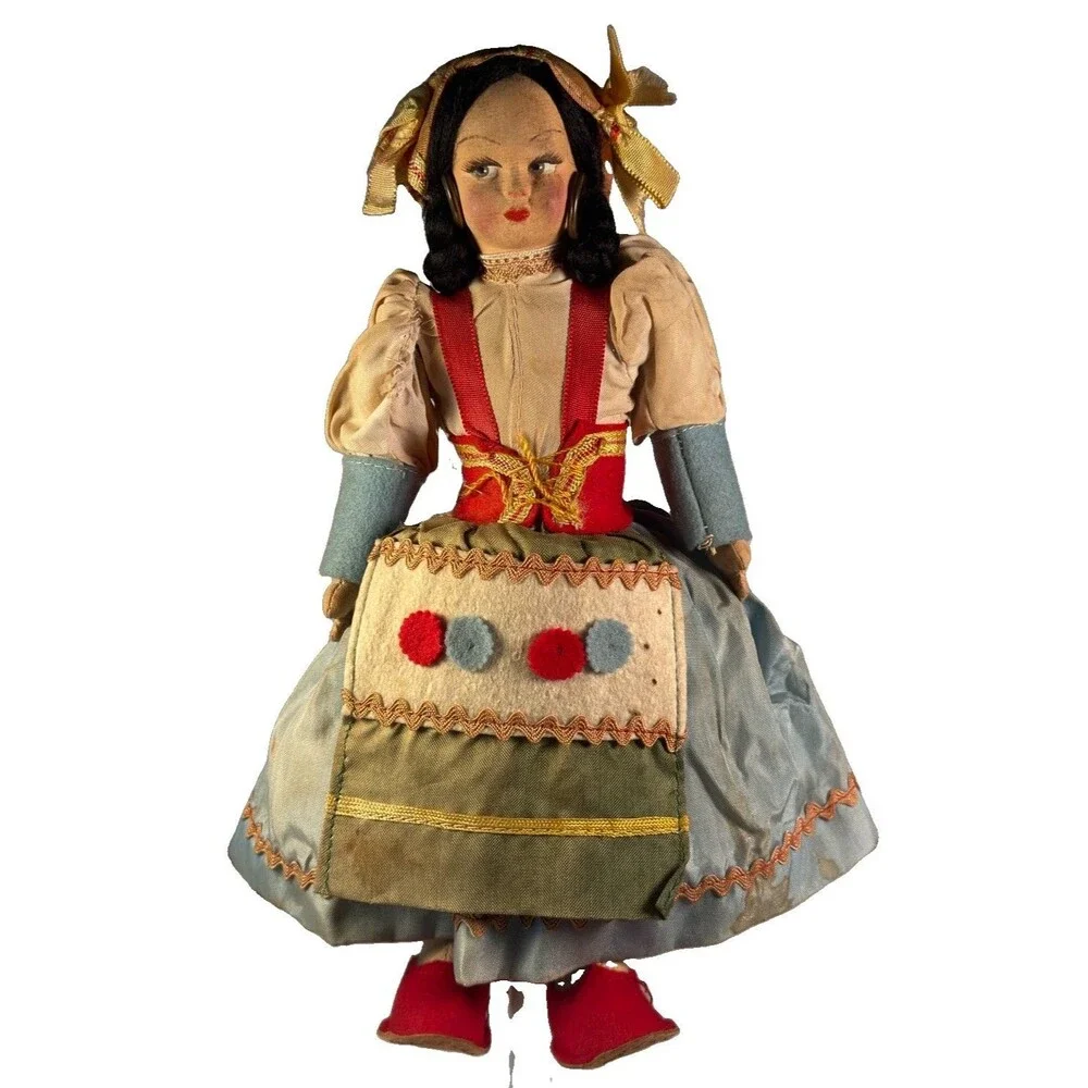 Vintage 1930s 1940s Italian Lenci Style Pressed Cloth Felt Costume Doll 10